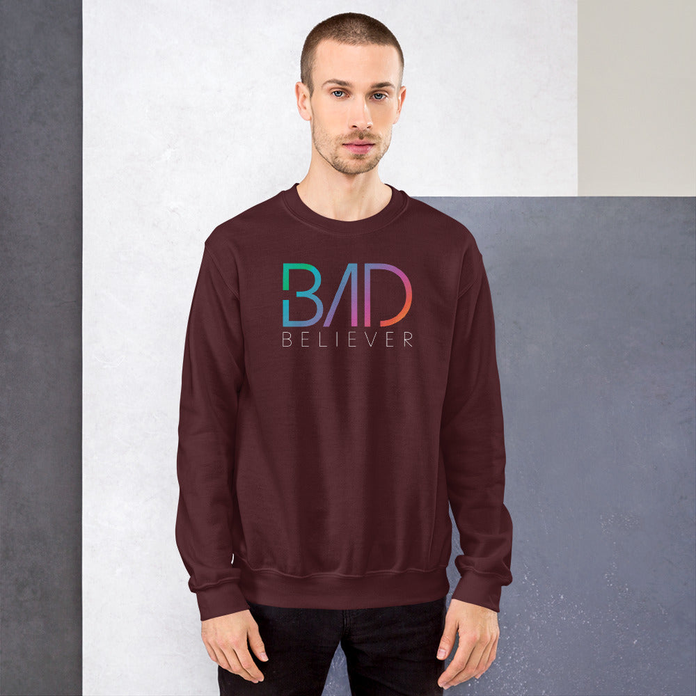 Bad Believer Logo Unisex Sweater (Rainbow White Print)