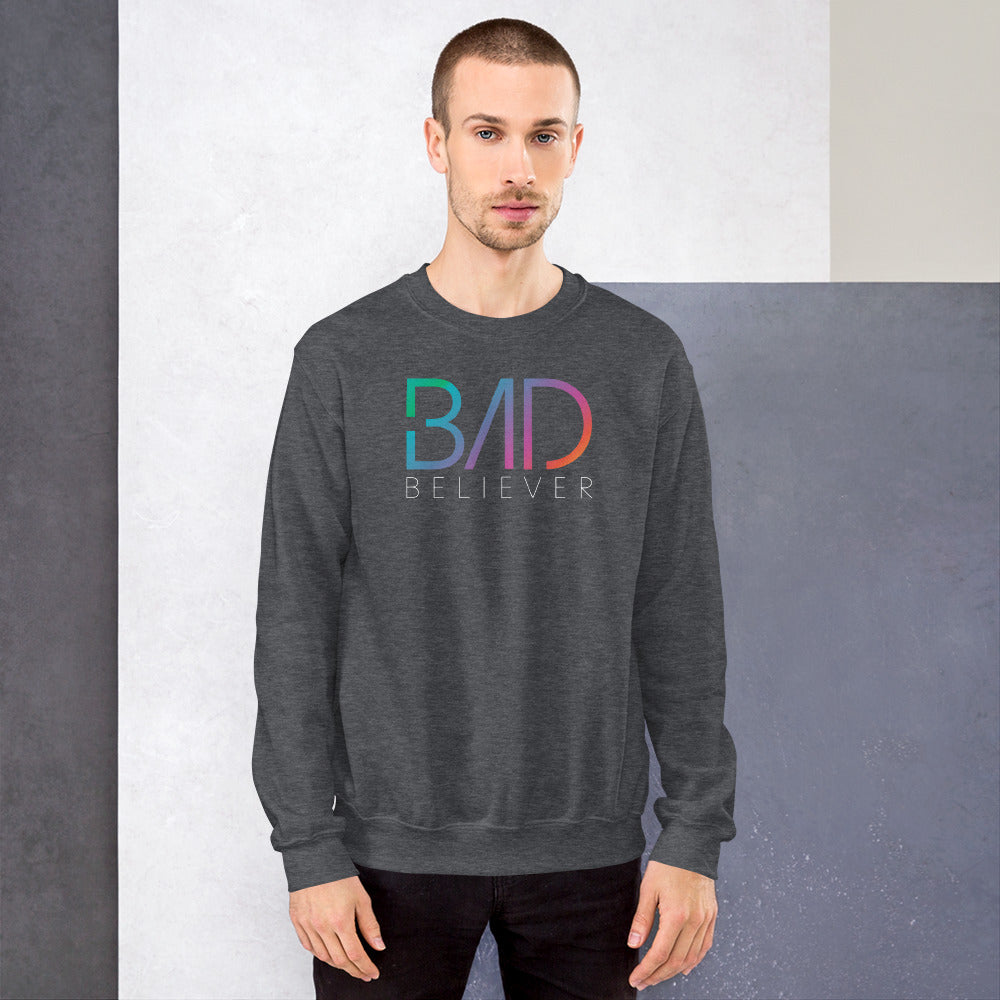 Bad Believer Logo Unisex Sweater (Rainbow White Print)