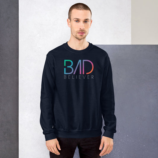 Bad Believer Logo Unisex Sweater (Rainbow White Print)